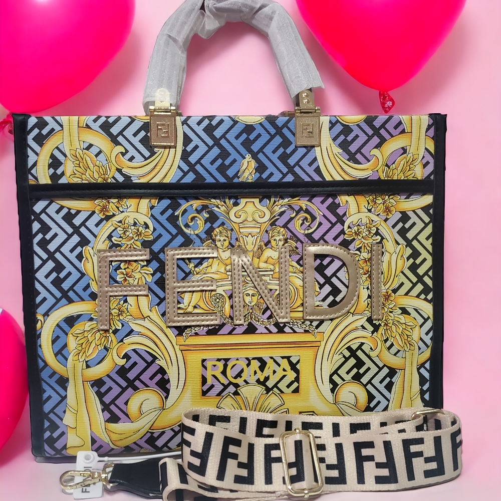 Gold Geometric Baroque Tote with Detachable Strap